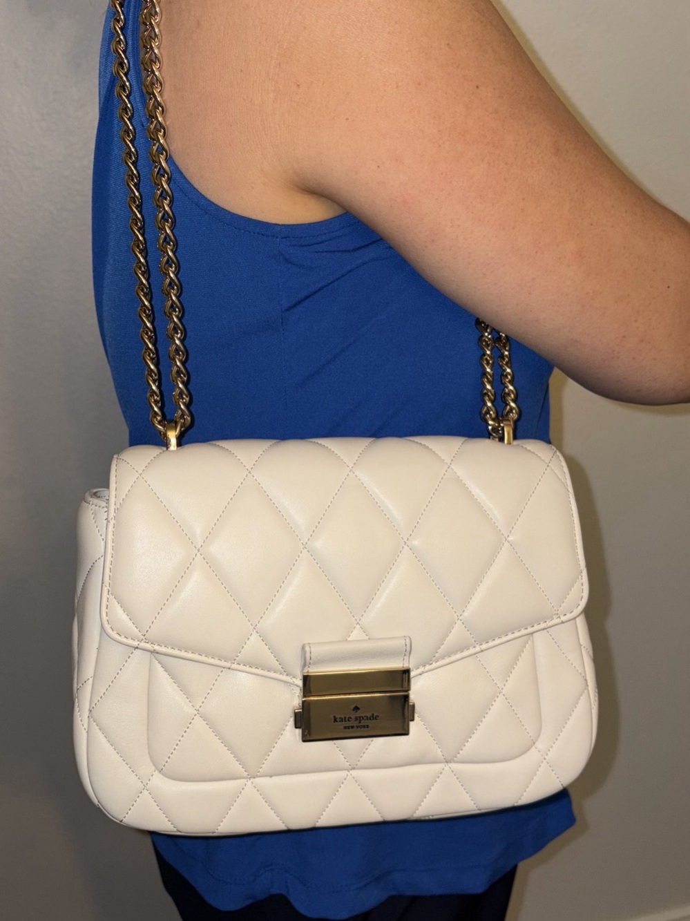 Kate Spade Deco Quilted Leather Chain Shoulder Bag Milk Glass Ivory